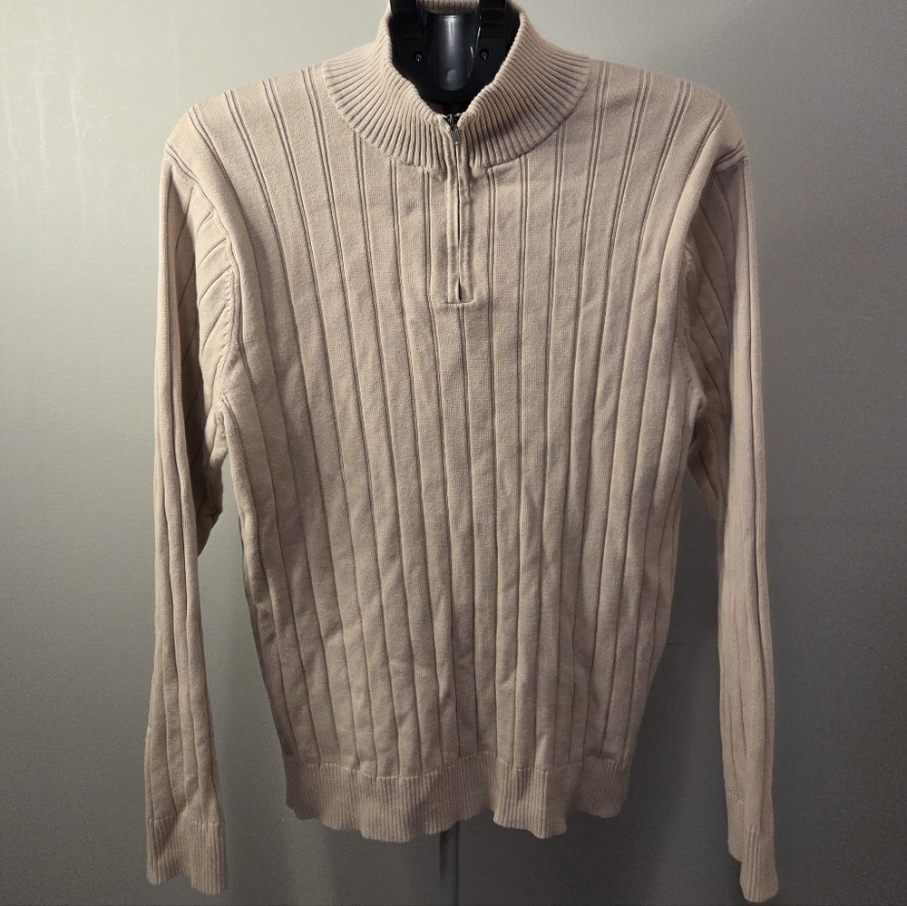 Alfani Men's Cream Zip-Up Ribbed Sweater